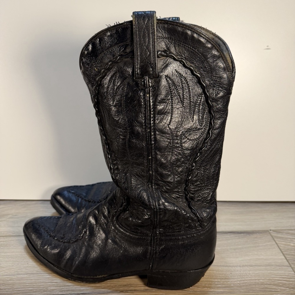 Vintage Black Dan Post Buckskin Lace Cowboy Boots Mens Size 9.5 EE